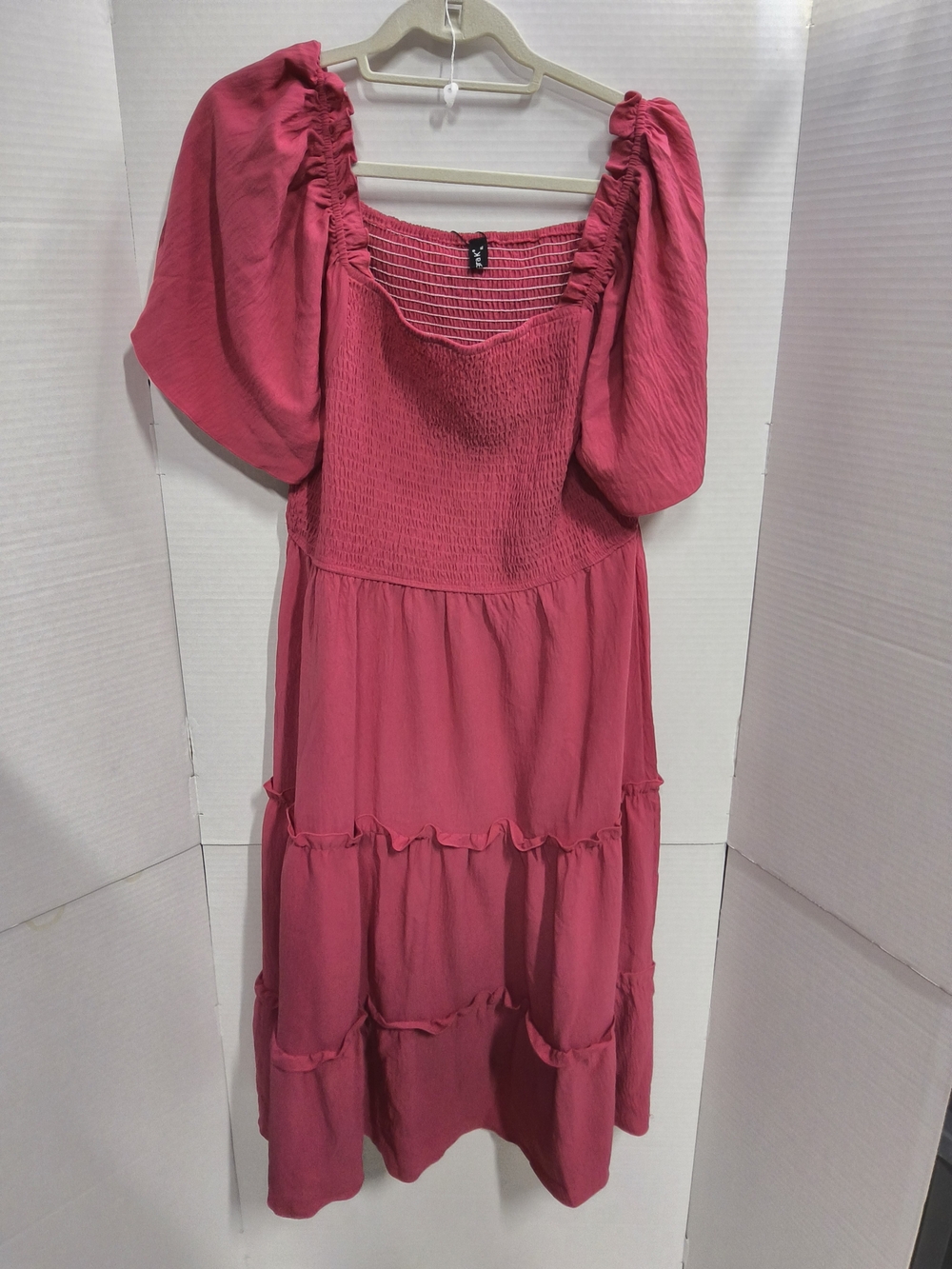 Size XL Allegra K Pink Smocked Puff-Sleeve Dress